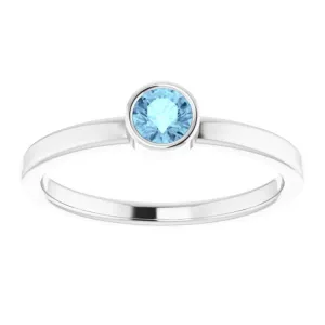 Platinum 4 mm Natural Aquamarine Ring