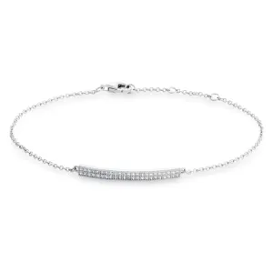 Platinum Finish Sterling Silver Micropave Two Row Bar Adjustable Bracelet with 46 Simulated Diamonds 6.5" - 7.25"