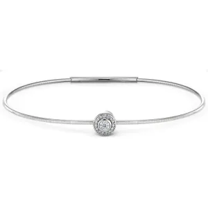 Platinum Finish Sterling Silver Round Simulated Diamond Birth Gem Bracelet with Simulated Diamonds