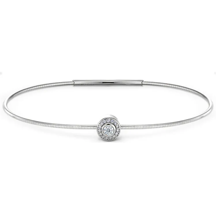 Platinum Finish Sterling Silver Round Simulated Diamond Birth Gem Bracelet with Simulated Diamonds