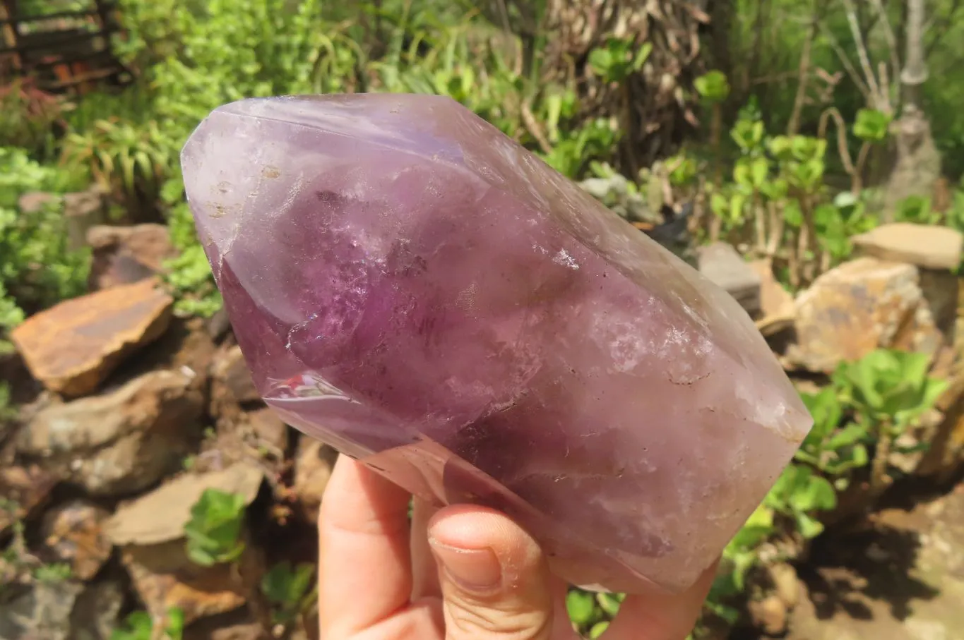 Polished Amethyst Window Quartz Points x 2 From Akansobe, Madagascar