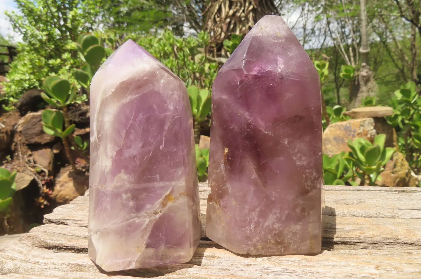 Polished Amethyst Window Quartz Points x 2 From Akansobe, Madagascar