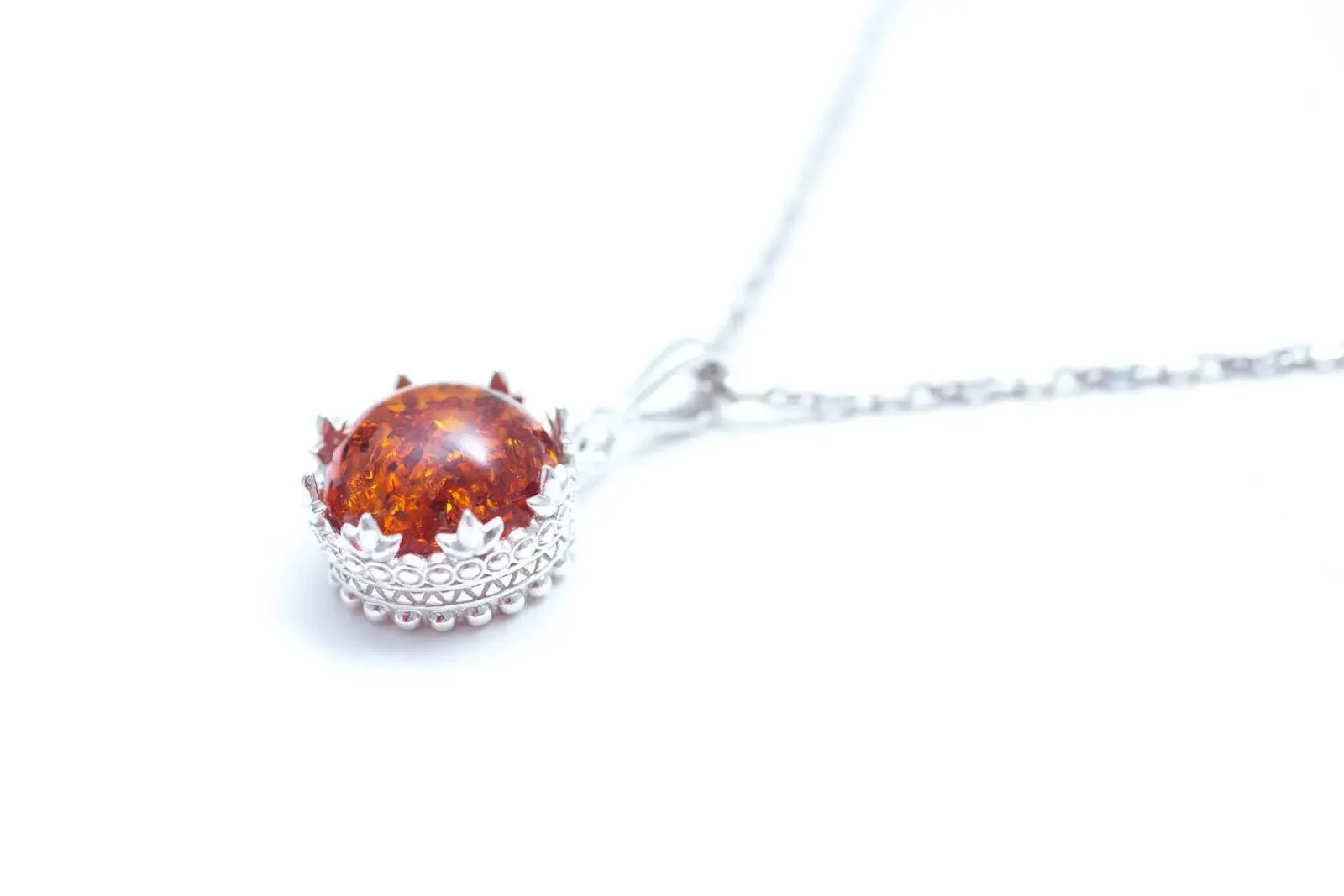 Princess Crown Amber Pendant - Exquisite Sterling Silver Design