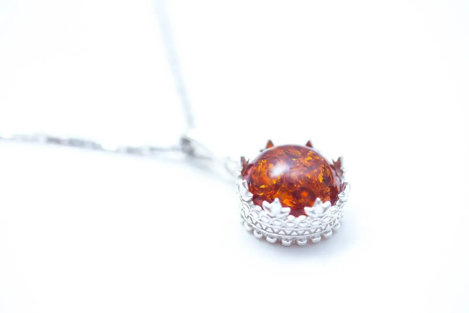 Princess Crown Amber Pendant - Exquisite Sterling Silver Design