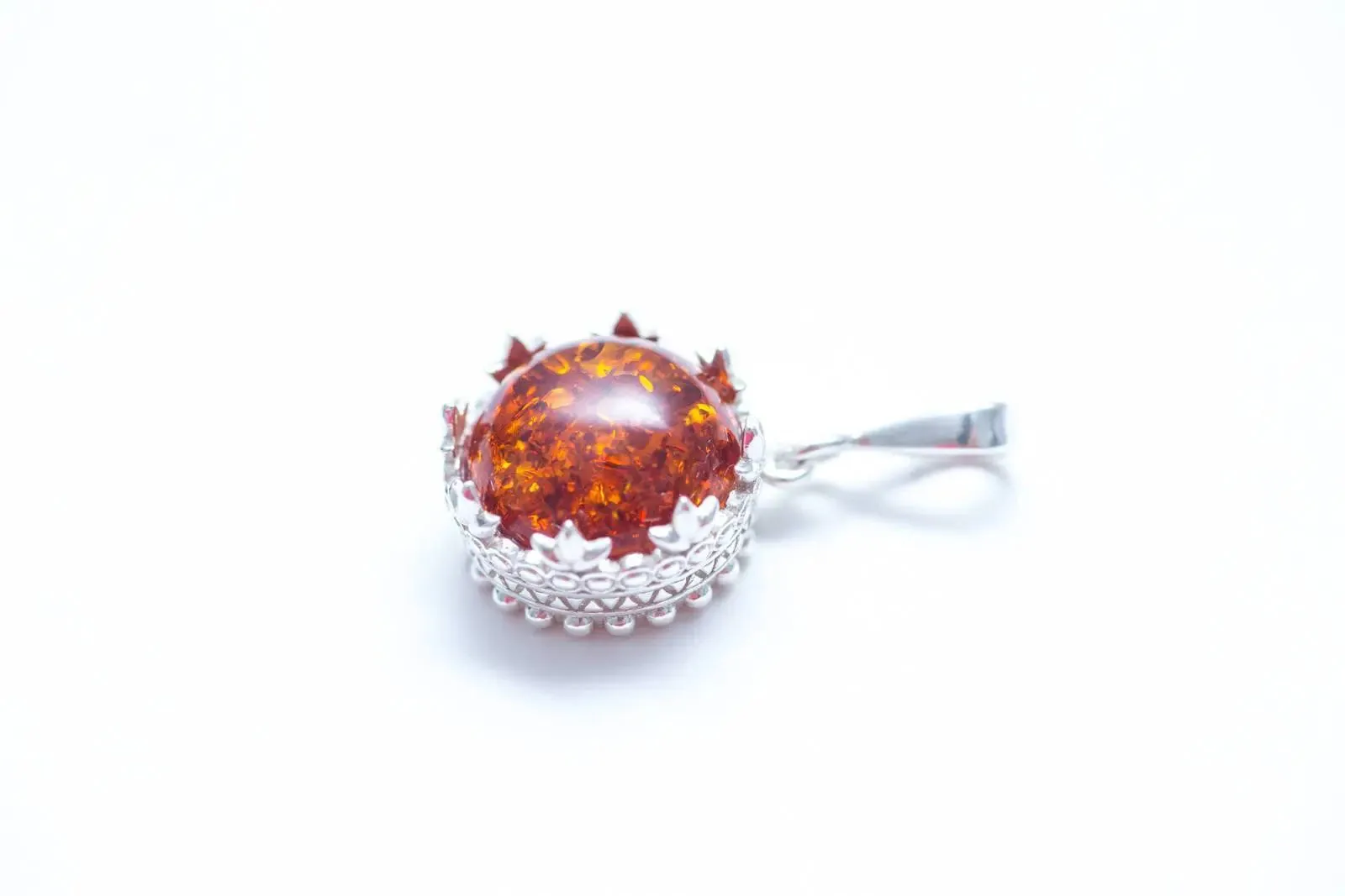 Princess Crown Amber Pendant - Exquisite Sterling Silver Design