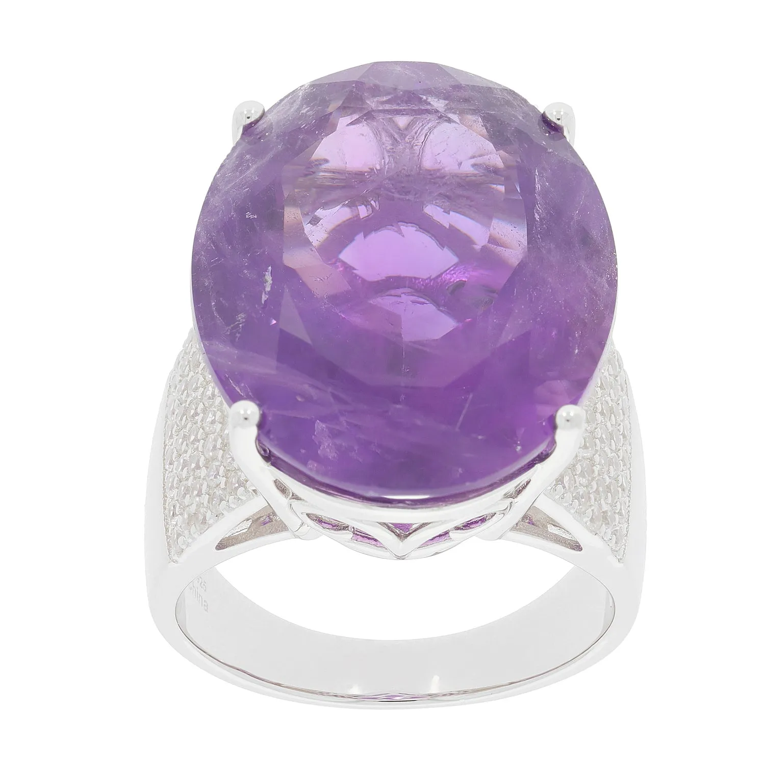 Purple Amethyst Sterling Silver Ring with Accent