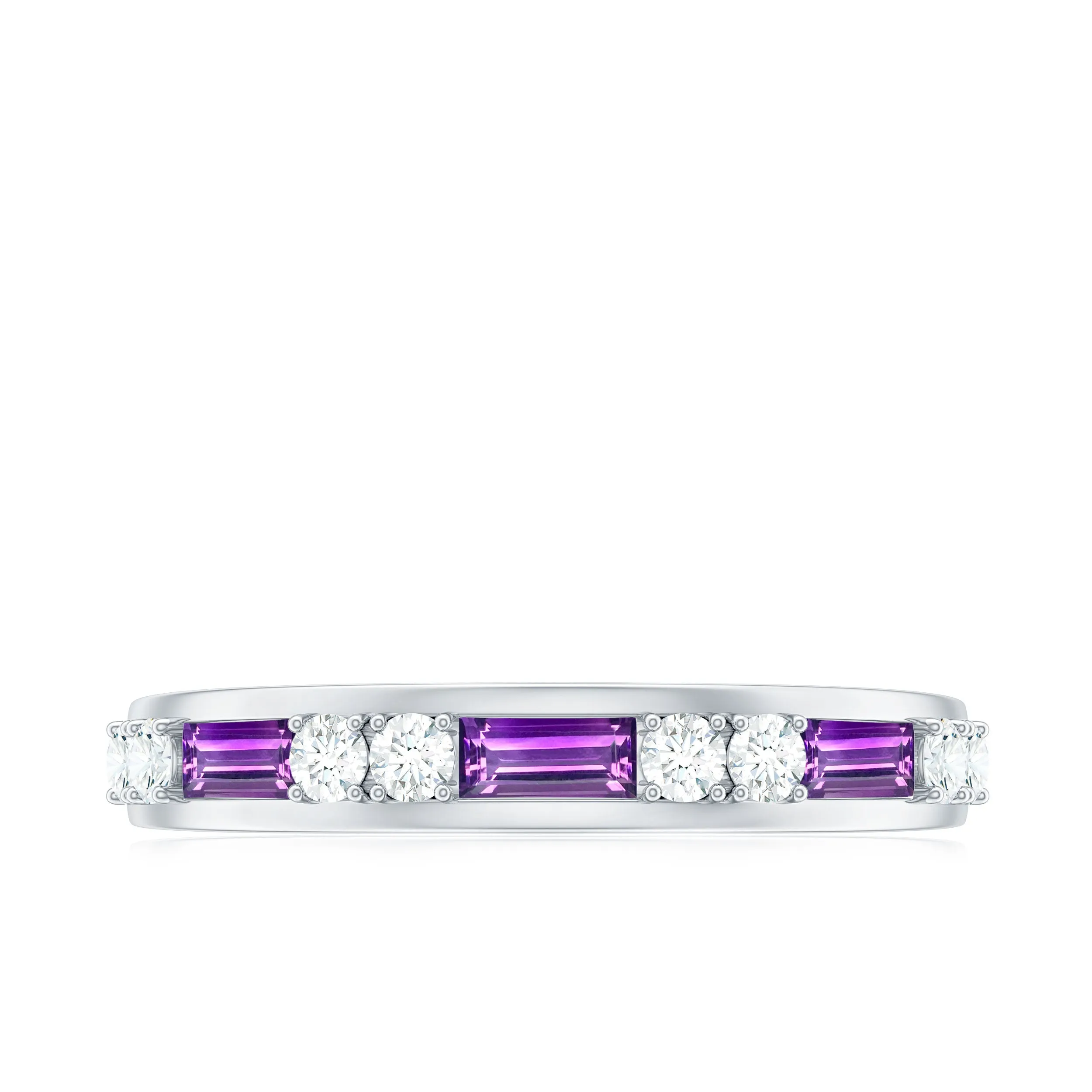 Real Amethyst and Diamond Eternity Anniversary Ring