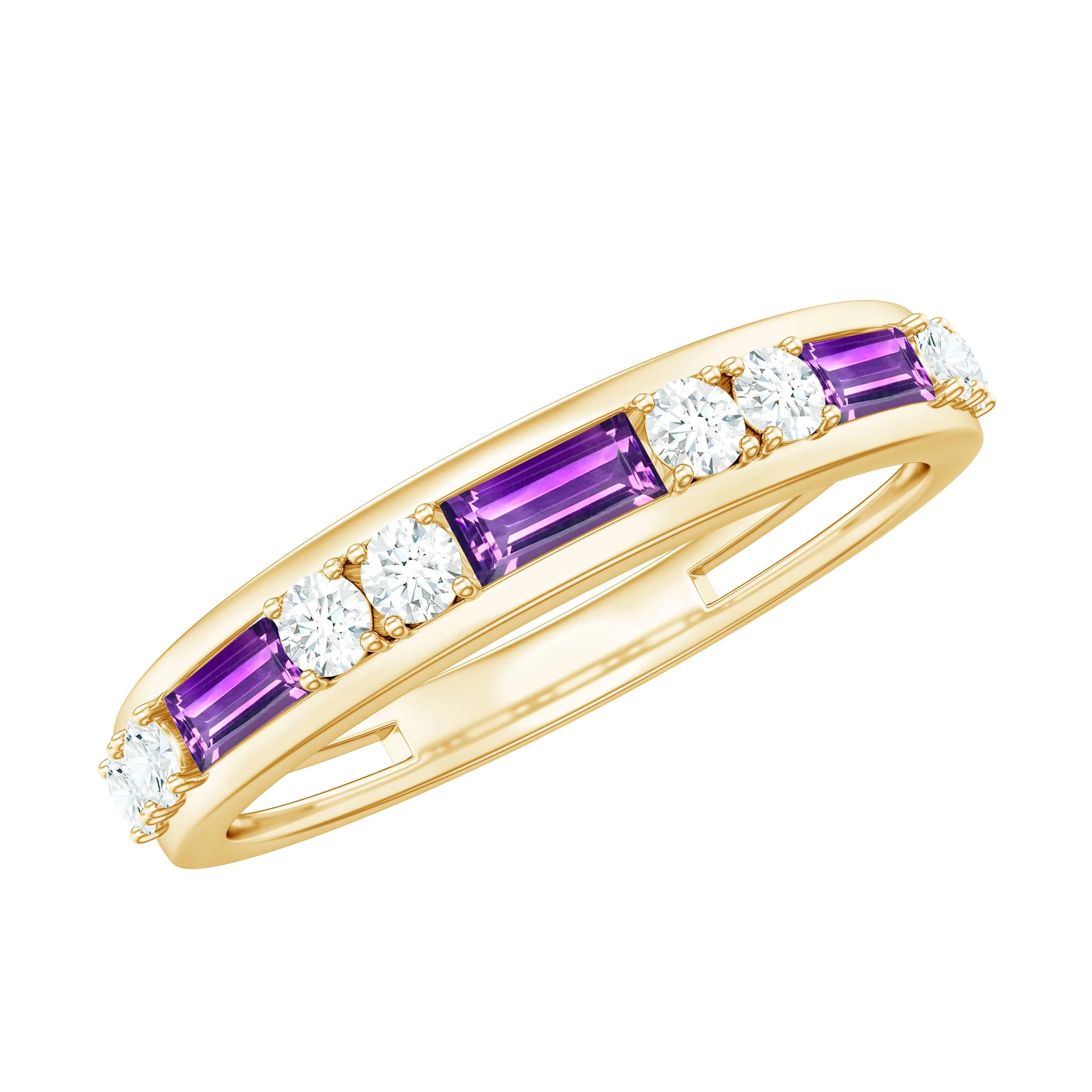 Real Amethyst and Diamond Eternity Anniversary Ring