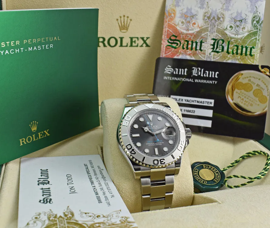 ROLEX 40mm Platinum & Stainless Steel Yachtmaster Rhodium Dial Model 116622