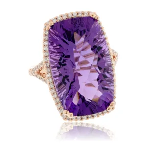 Rose Gold Fancy Shaped Amethyst with Diamond Halo Ring