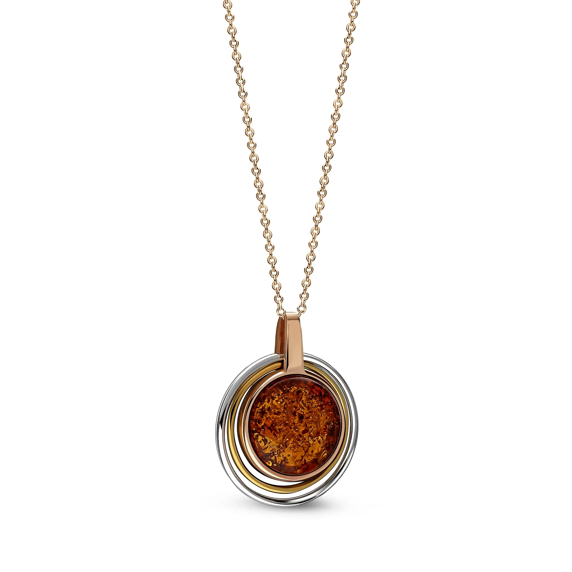 Rose Gold Vermeil Amber Contemporary Round Pendant