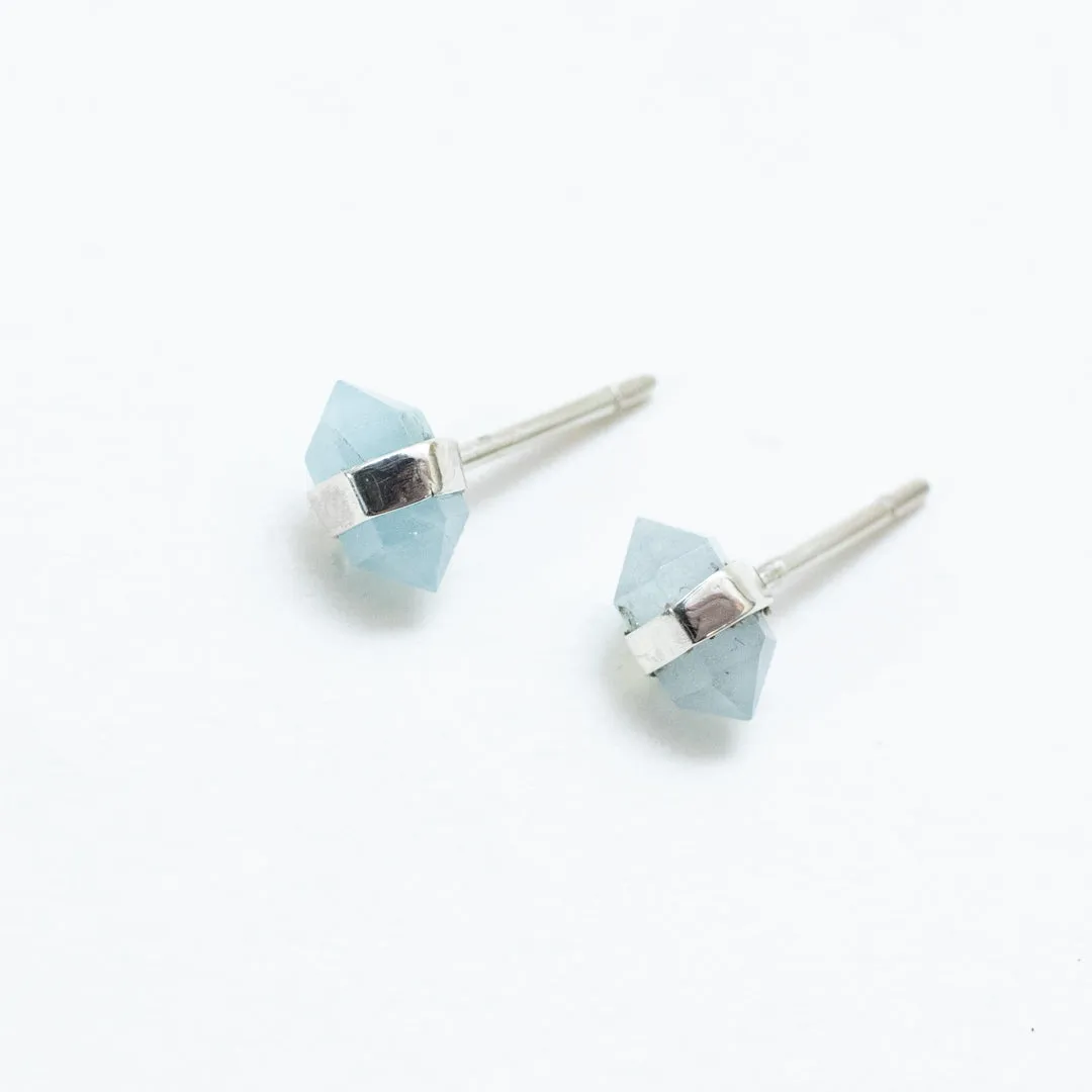 Silver Aquamarine Wrap Studs