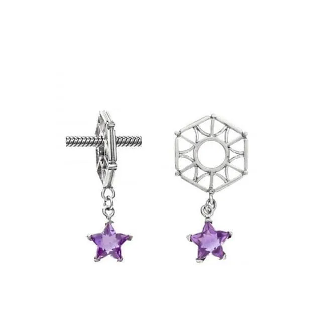 Silver Hexagon with Amethyst Star Dangle Charm S003A