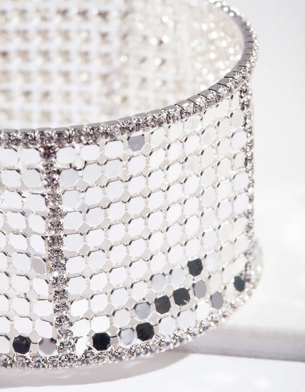 Silver Mesh Chain Cuff Bracelet