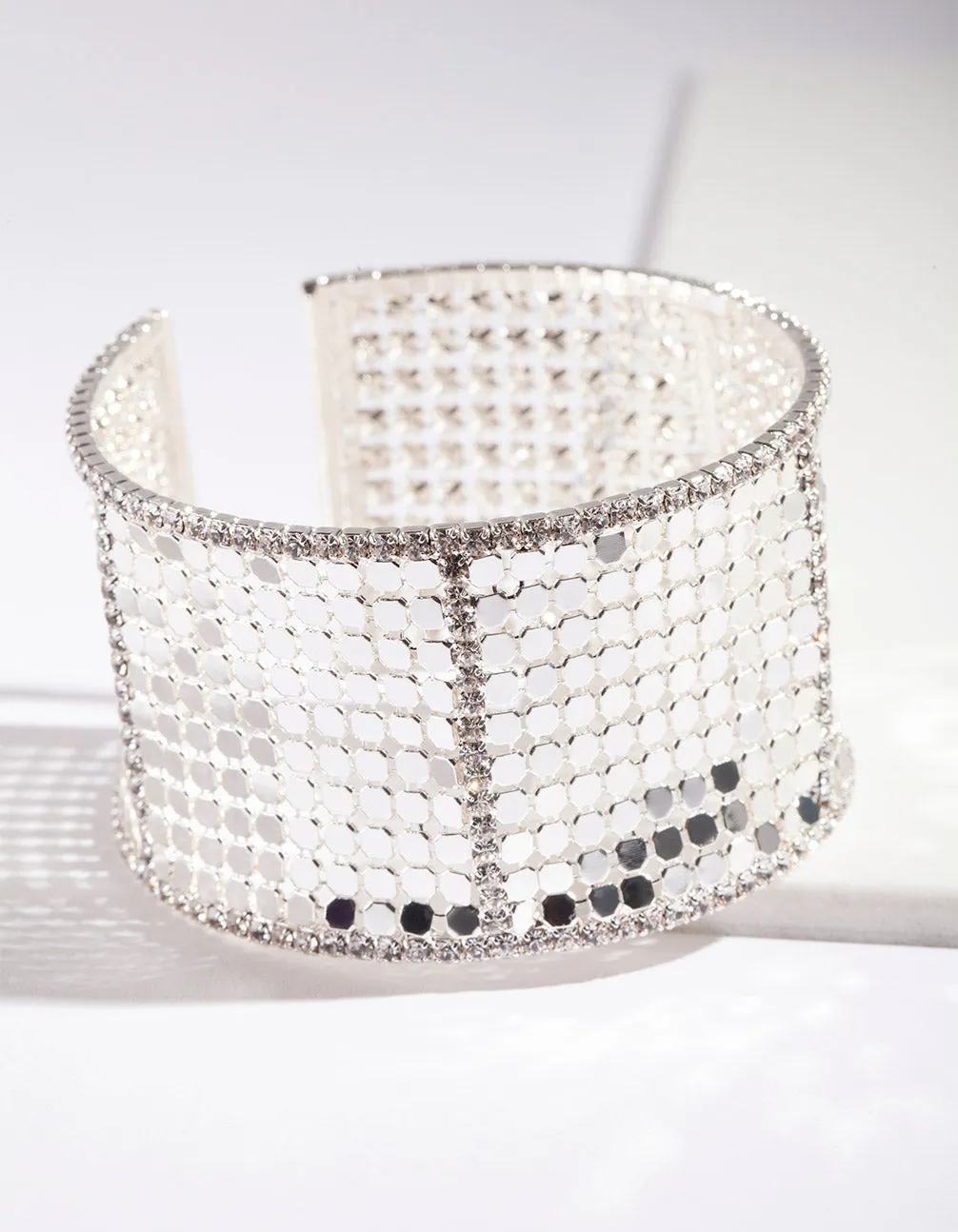 Silver Mesh Chain Cuff Bracelet