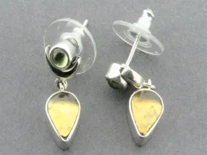 silver moon drop earrings - amber & citrine