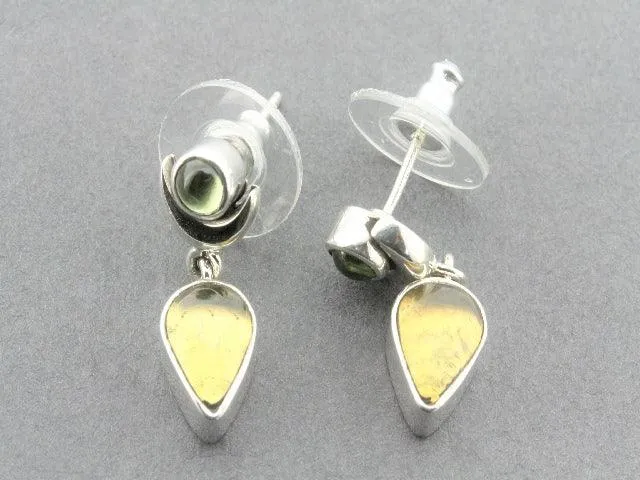 silver moon drop earrings - amber & citrine