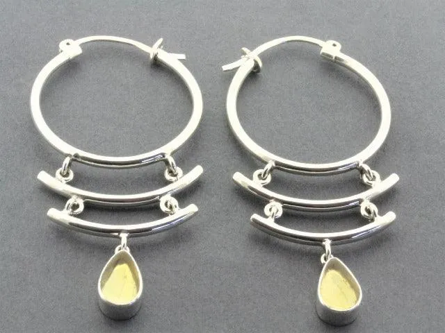 silver shutter earrings with amber teardrops