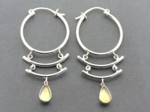 silver shutter earrings with amber teardrops