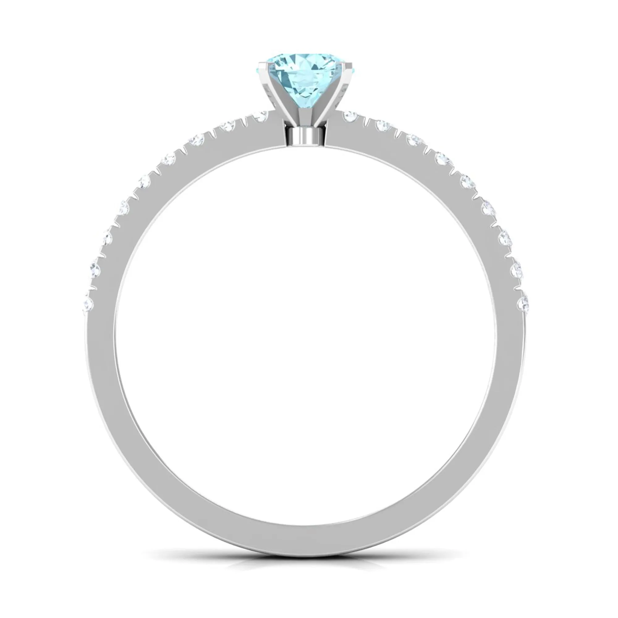 Simple Round Aquamarine Solitaire Ring with Diamond Side Stones