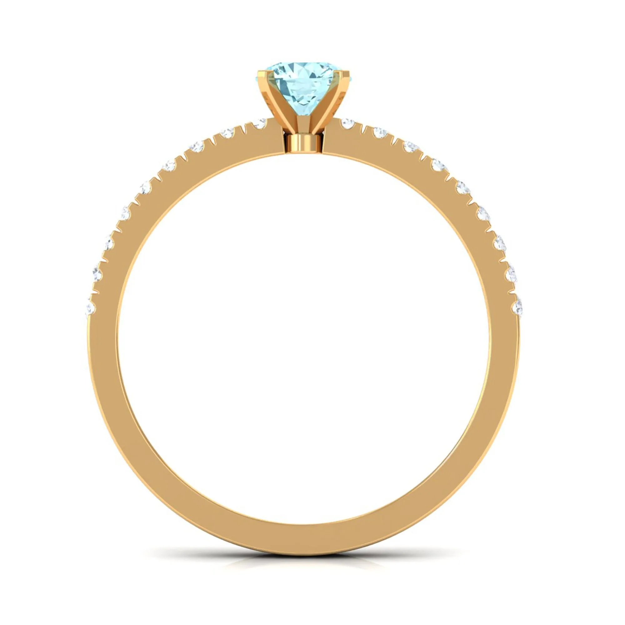 Simple Round Aquamarine Solitaire Ring with Diamond Side Stones