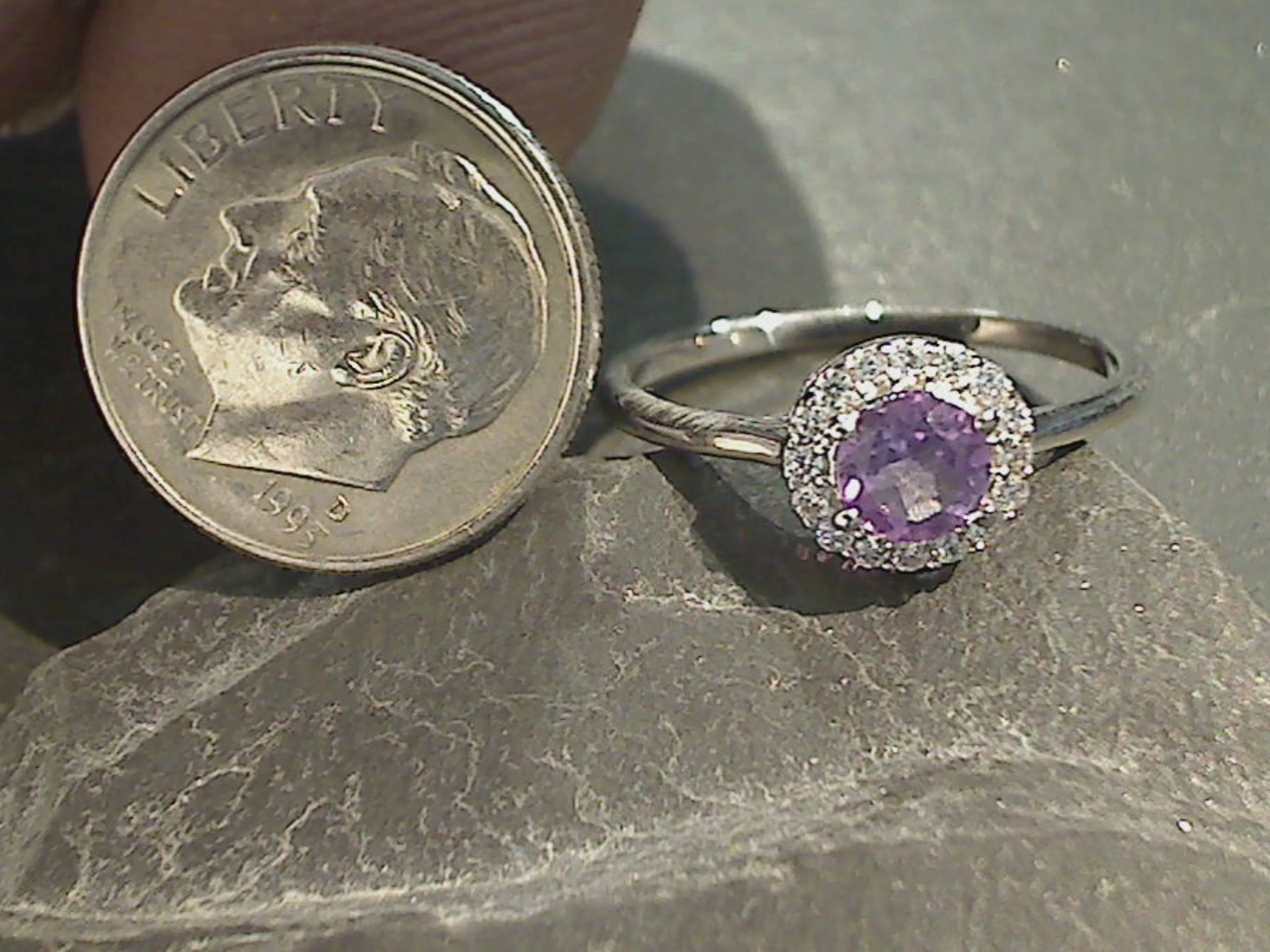 Size 6 Amethyst, CZ, Sterling Silver Ring