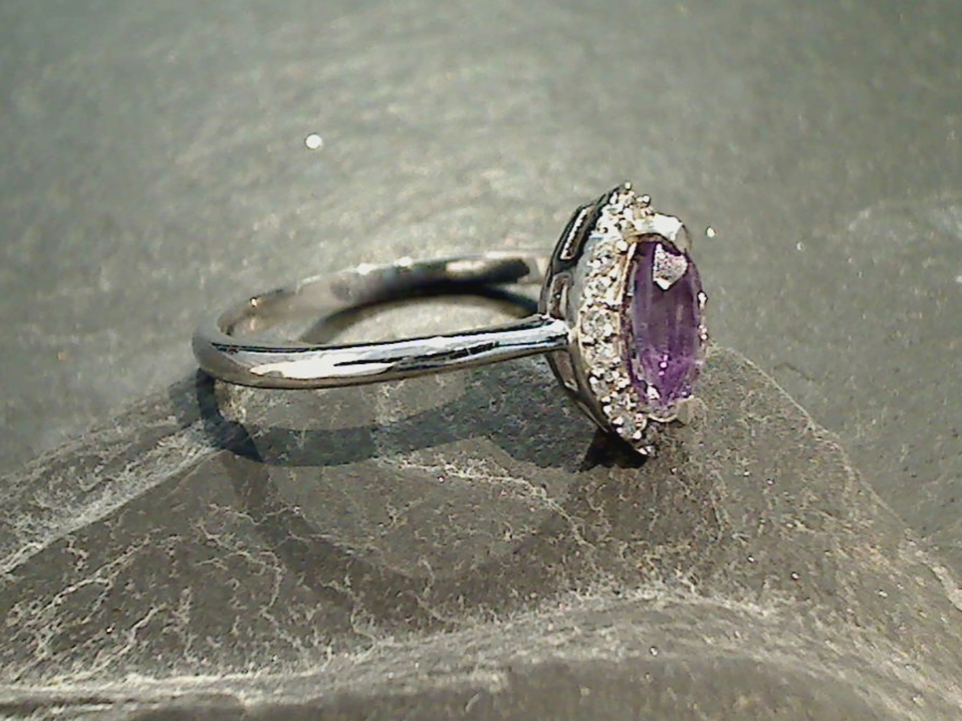 Size 9.75 Amethyst, CZ, Sterling Silver Ring