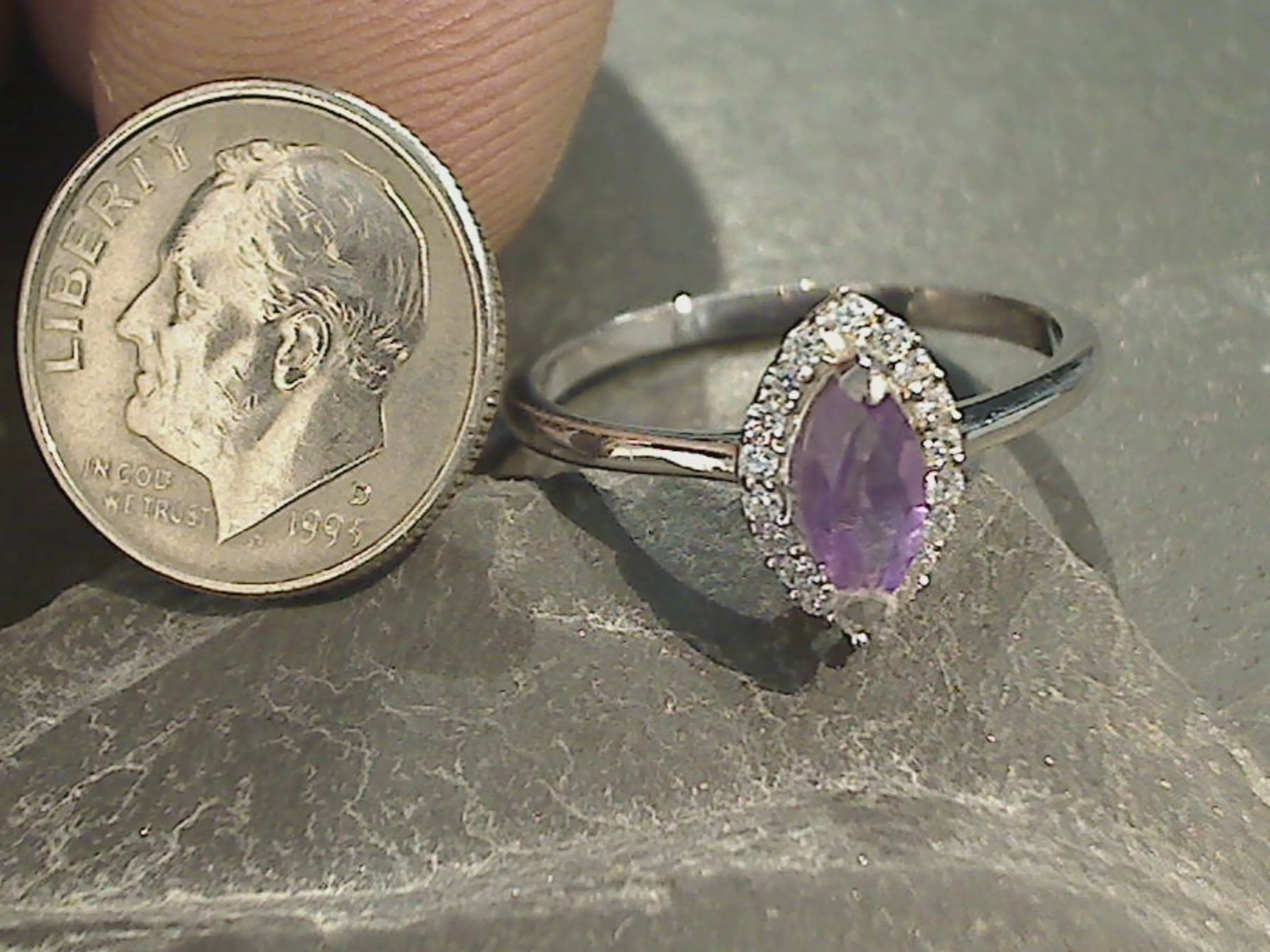 Size 9.75 Amethyst, CZ, Sterling Silver Ring