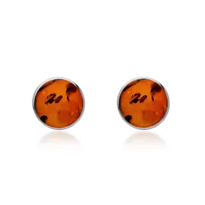 Sterling Silver Amber 8mm Round Stud Earrings