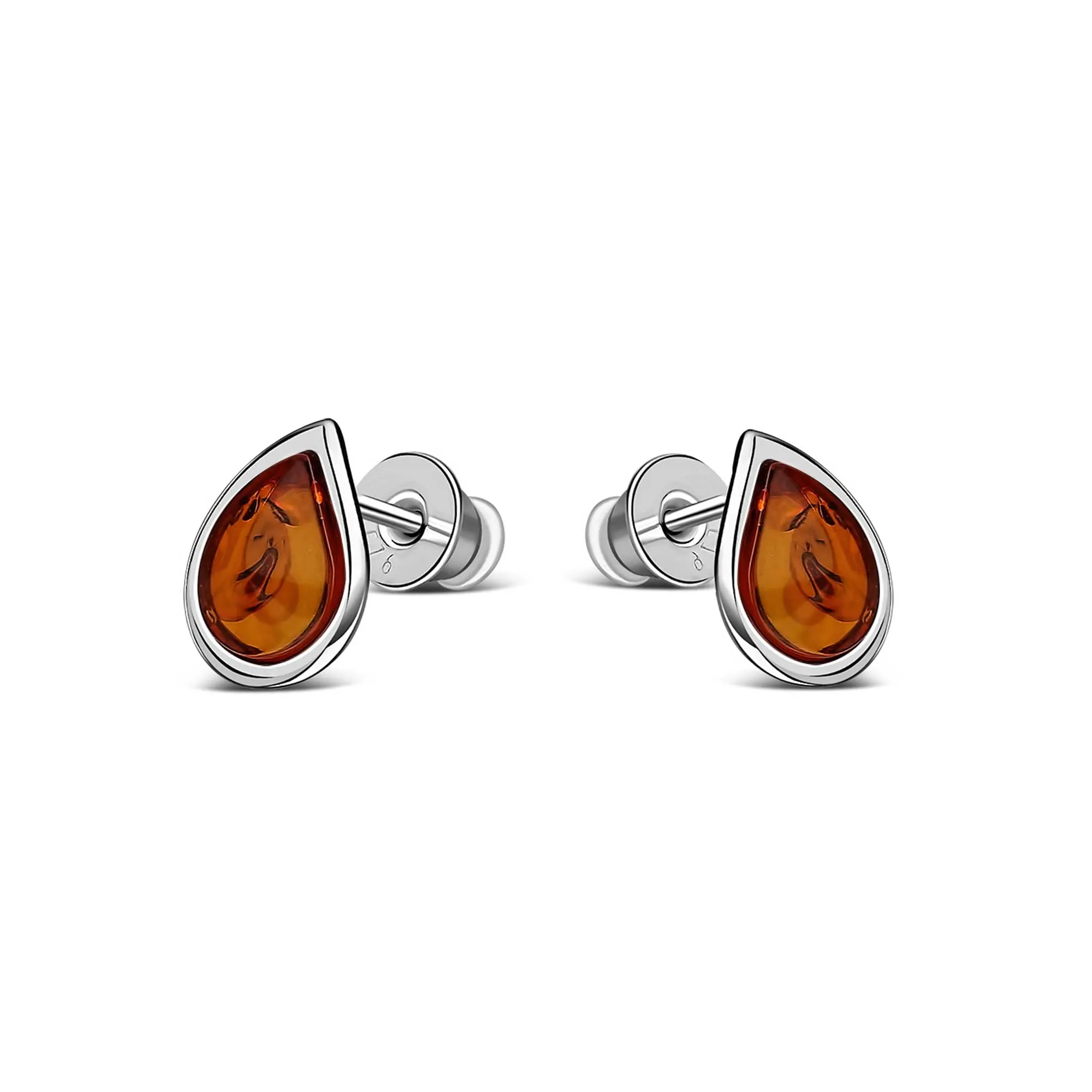 Sterling Silver Amber Pear-drop Stud Earrings