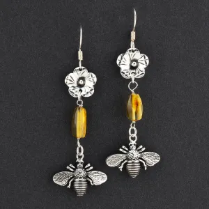 Sterling Silver and Amber Bee Dangle Earrings