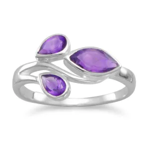 Sterling Silver Pear and Marquise Amethyst Ring