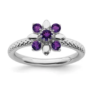 Sterling Silver Stackable Expressions Amethyst Flower Ring