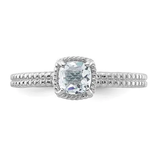 Sterling Silver Stackable Expressions Aquamarine Cushion Ring