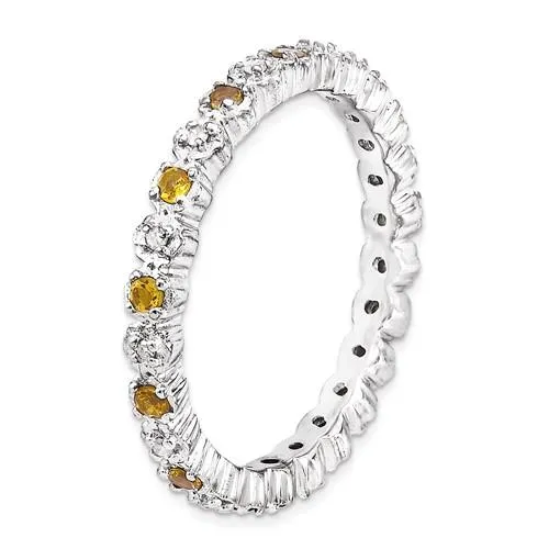 Sterling Silver Stackable Expressions Citrine & Diamond Alternating Eternity Ring