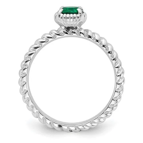 Sterling Silver Stackable Expressions Created Emerald Round Ring