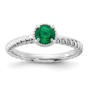 Sterling Silver Stackable Expressions Created Emerald Round Ring