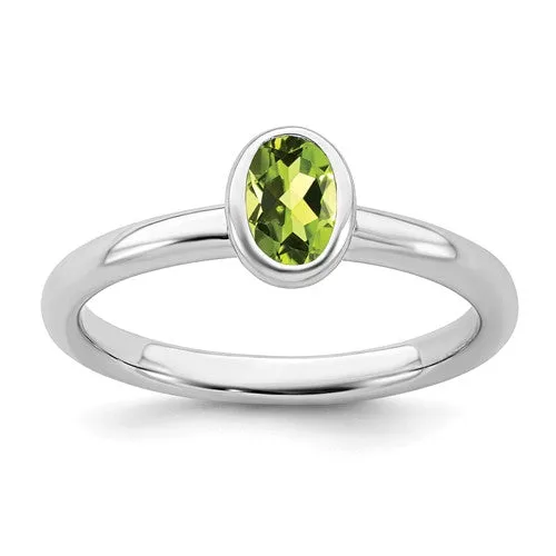 Sterling Silver Stackable Expressions Low Oval Peridot Ring