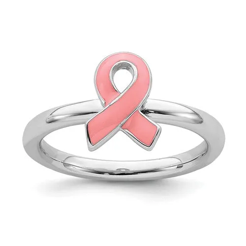 Sterling Silver Stackable Expressions Pink Enameled Awareness Ribbon Ring