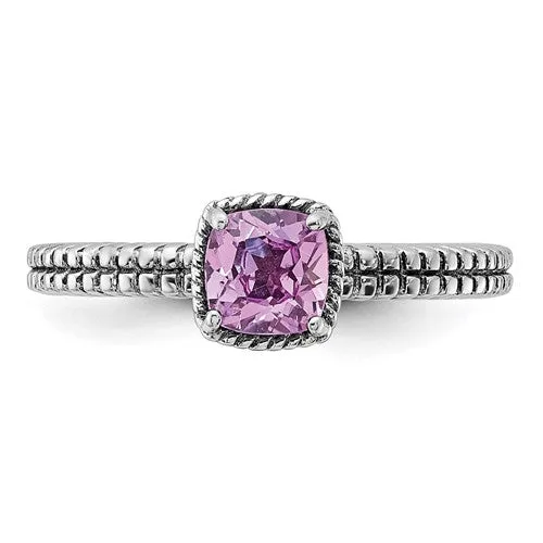 Sterling Silver Stackable Expressions Pink Sapphire Cushion Ring