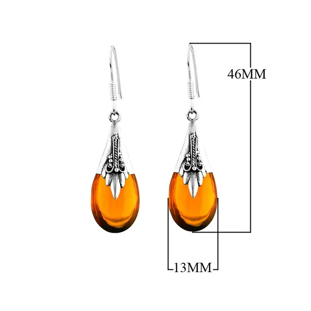 Sterling Silver Tear Drop Earrings with Amber