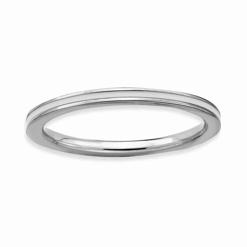 Sterling Silver White Enameled 1.5MM Ring