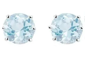 Swarovski Crystal Stud Earrings : Aquamarine Sapphire in Sterling