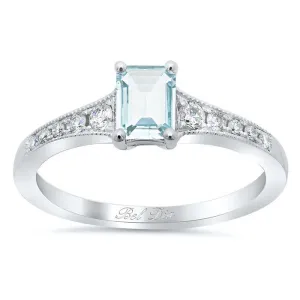 Tapered Diamond Engagement Ring with Emerald Cut Aquamarine