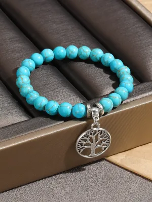 Tree Charm Turquoise Beaded Bracelet Women Bracelet Stackable Bracelet Crafted