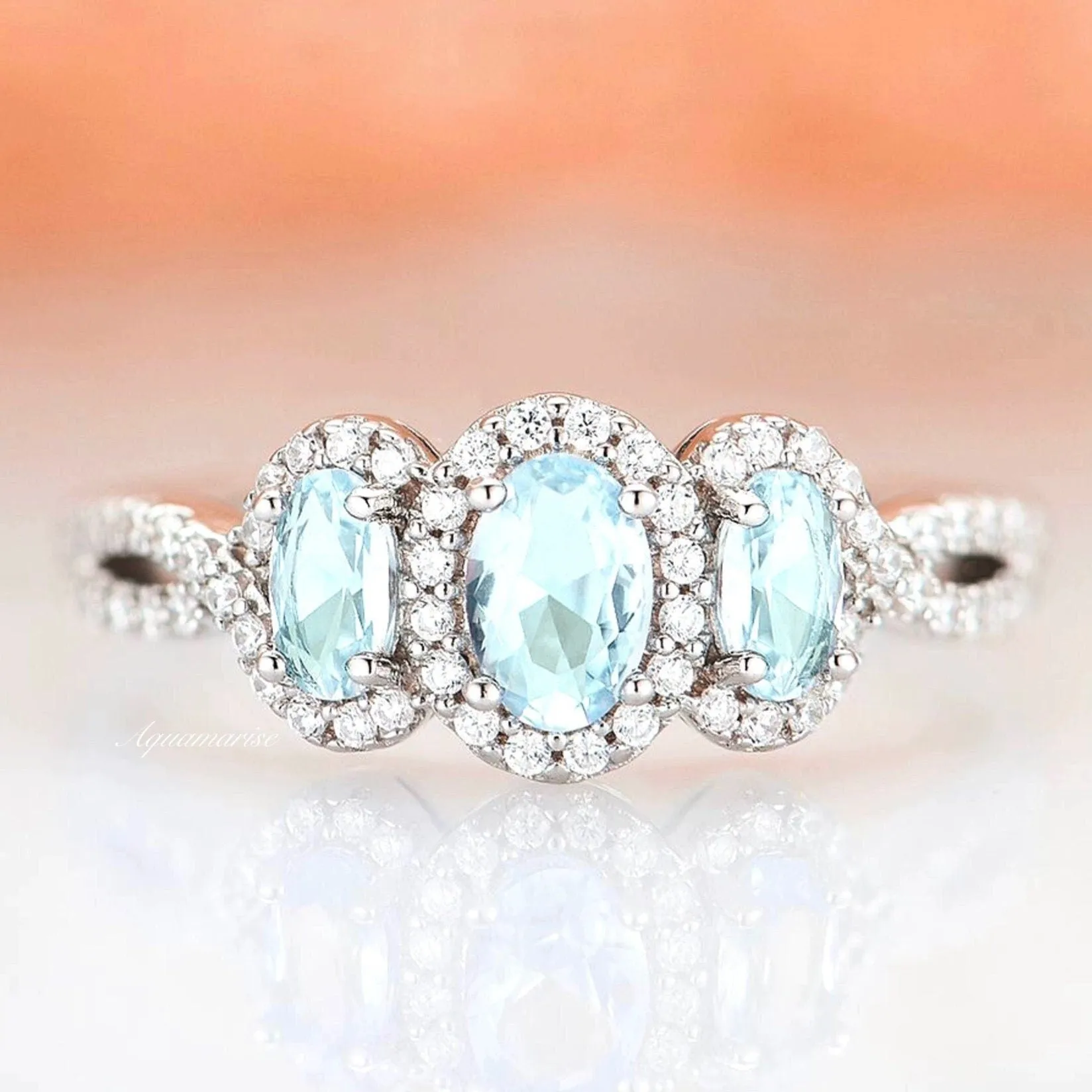 Trio Aquamarine Ring- Sterling Silver