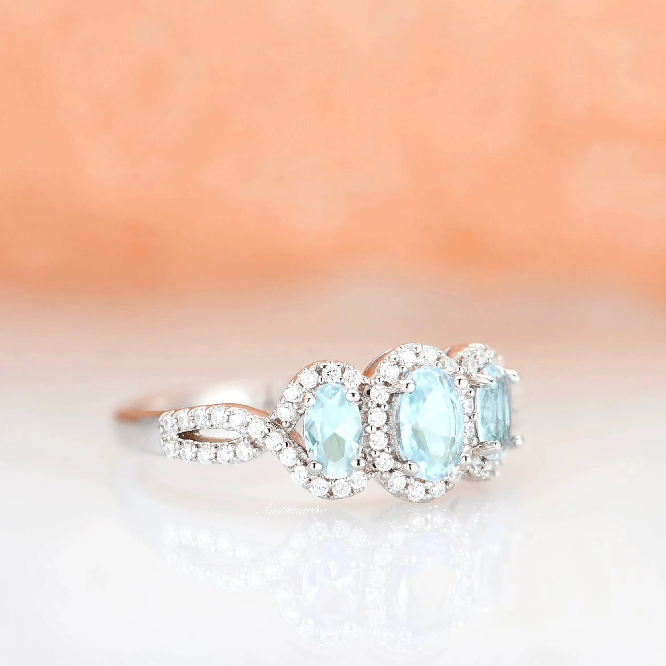 Trio Aquamarine Ring- Sterling Silver