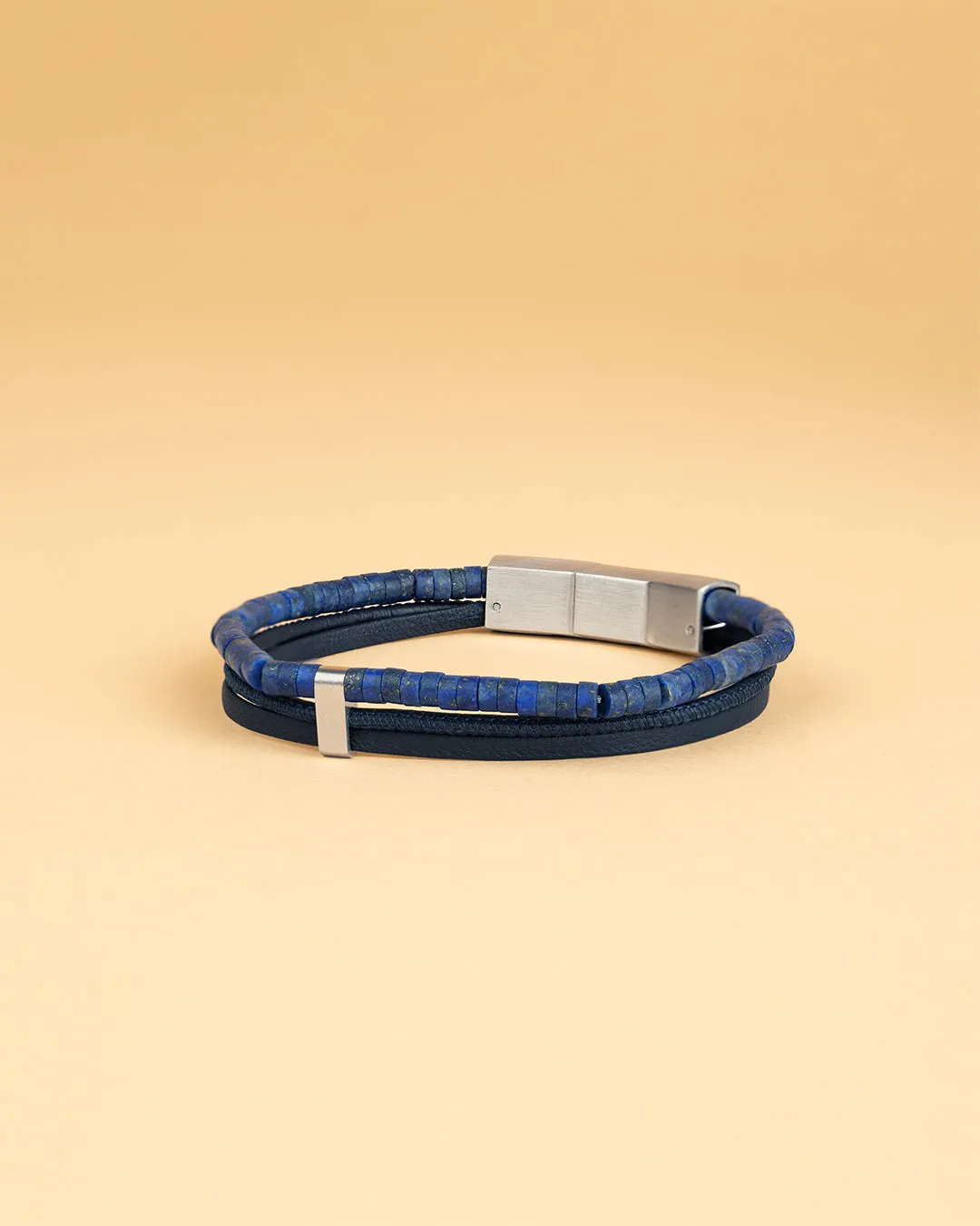 Triple bracelet with Italian leather and 2mm Lapis Lazuli stone