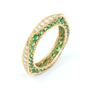 Tsavorite & Diamond Keshet Ring In Yellow Gold