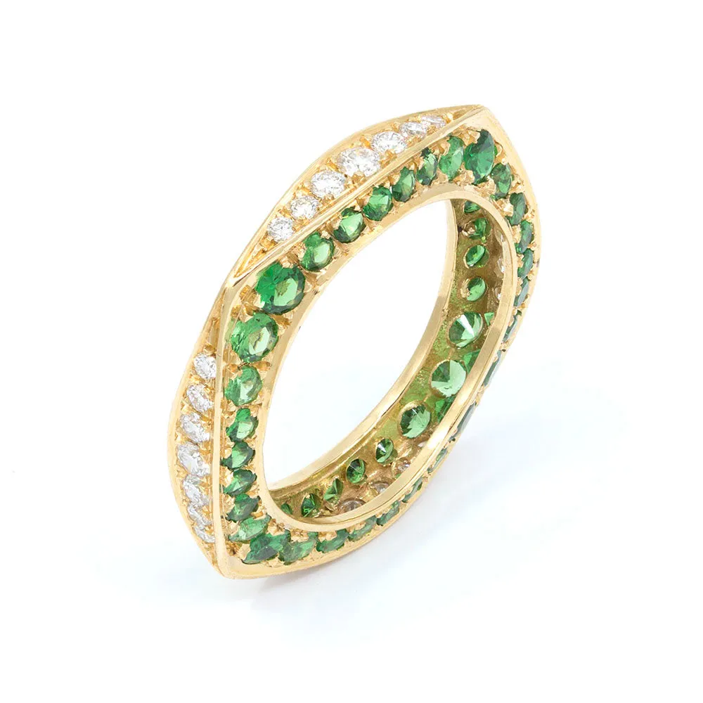 Tsavorite & Diamond Keshet Ring In Yellow Gold